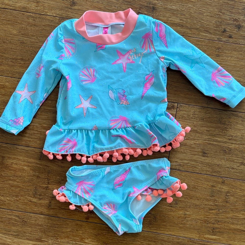 Betsey Johnson Aqua and Pink Kids Swim Rashguard
